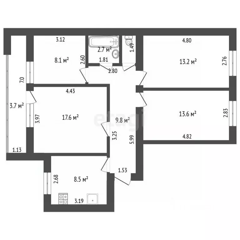 4-к кв. Башкортостан, Стерлитамак ул. Артема, 63 (75.0 м) - Фото 2