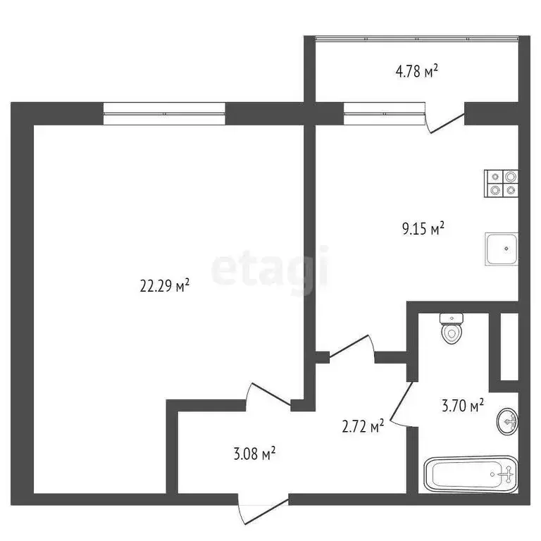 1-комнатная квартира: Тюмень, улица Червишевский Тракт, 21к3 (40.7 м) - Фото 1