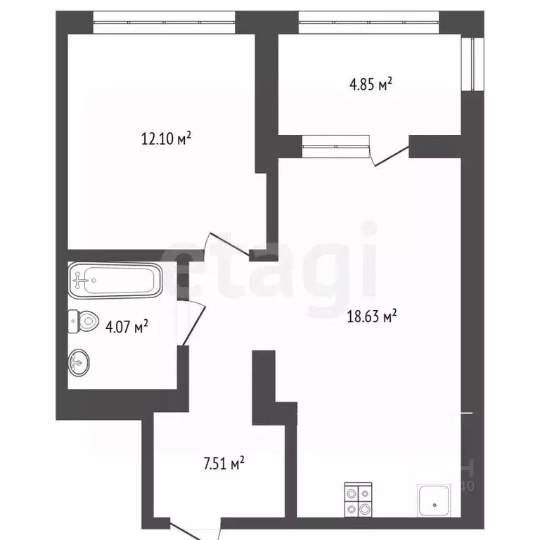 1-к кв. Тюменская область, Тюмень ул. Василия Подшибякина, 7 (47.05 м) - Фото 2