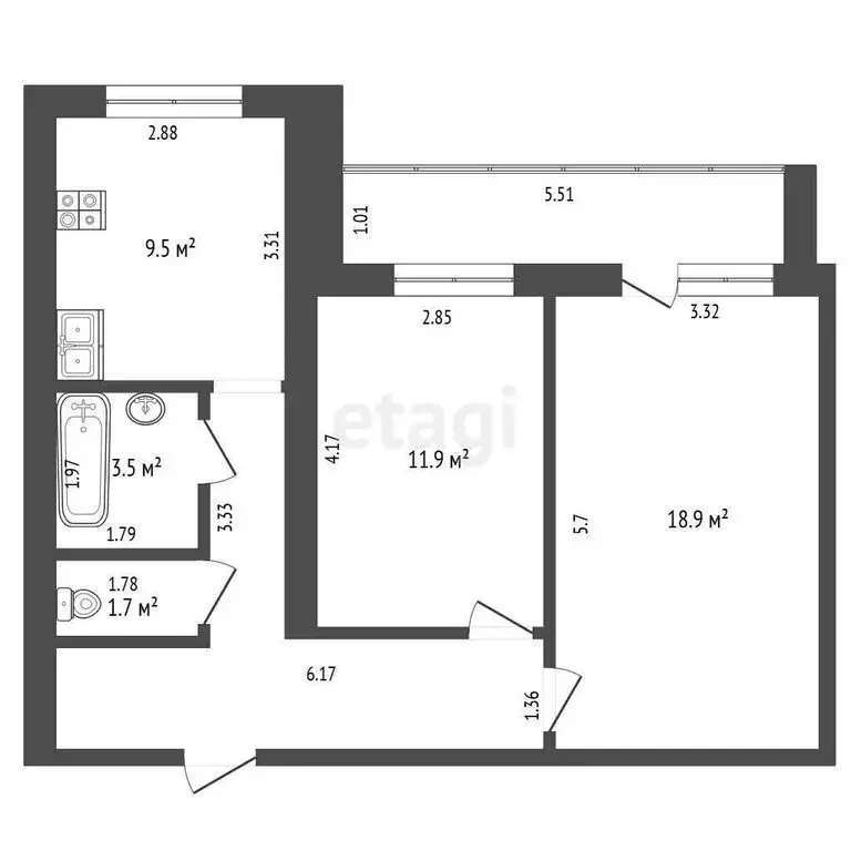 2-комнатная квартира: Абакан, улица Некрасова, 31Б (57.1 м) - Фото 1