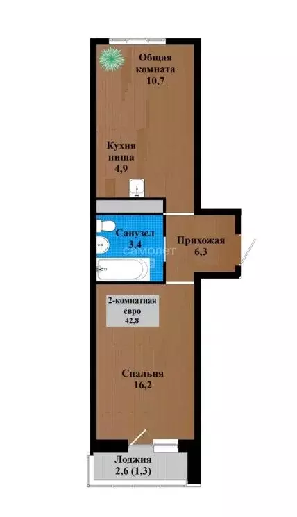 2-комнатная квартира: Чита, проспект Маршала Жукова, 8 (42.8 м) - Фото 2