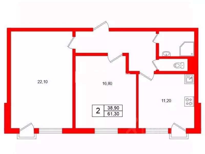 2-к кв. Ленинградская область, Ломоносовский район, Горбунковское ... - Фото 2