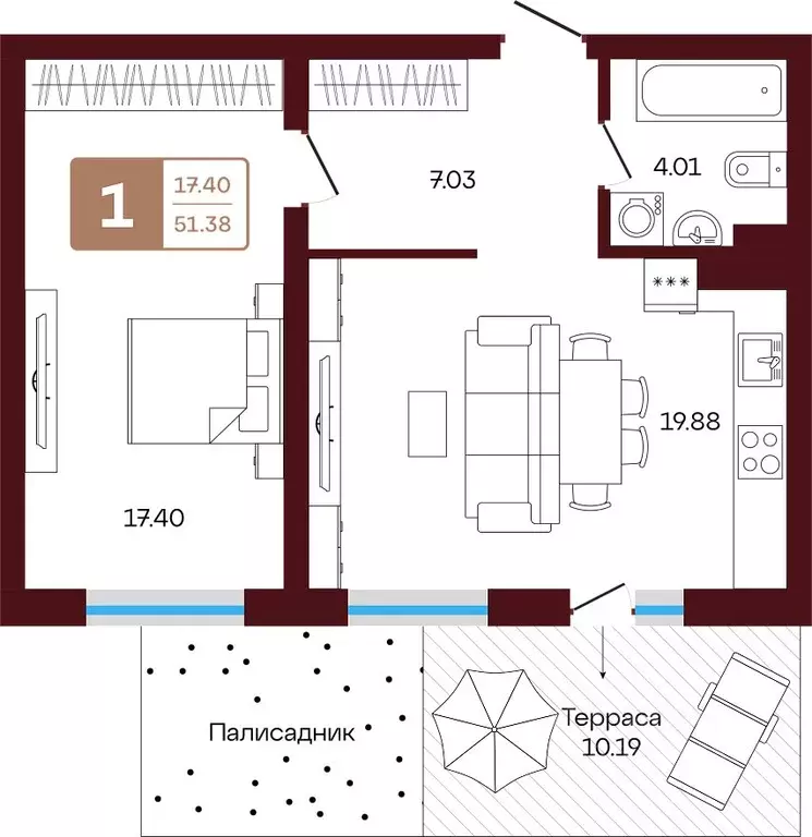 1-к кв. Башкортостан, Иглинский район, с. Акбердино  (51.38 м) - Фото 1