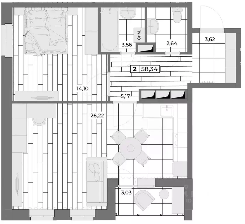 2-к кв. Орловская область, Орел Мясокомбинат мкр,  (56.83 м) - Фото 0