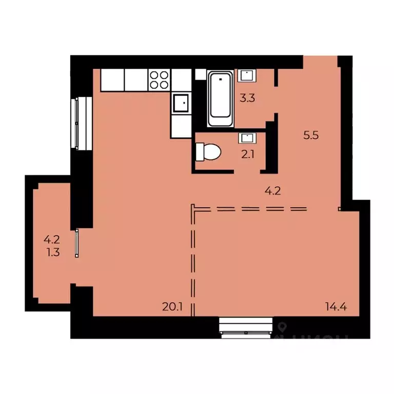 1-к кв. Омская область, Омск ул. 33-я Северная (51.85 м) - Фото 1