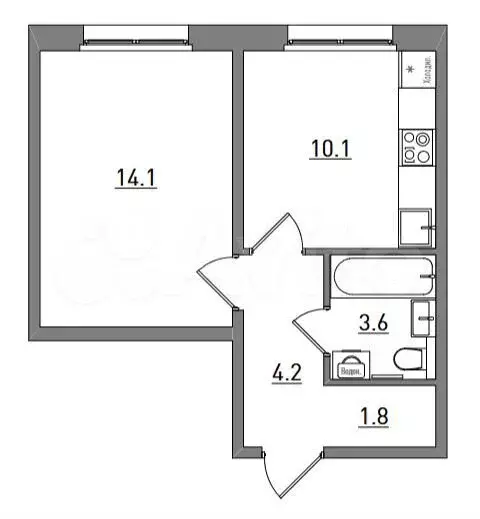 1-к. квартира, 33,8 м, 2/17 эт. - Фото 1