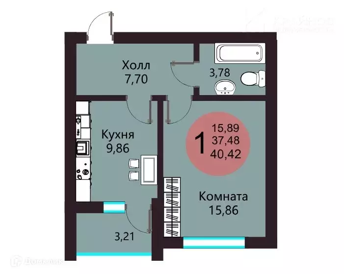 Продаётся 1-к квартира, 40.42 м - Фото 1
