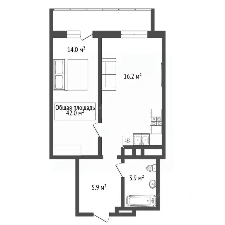 1-к кв. Новосибирская область, Новосибирск ул. Ясный Берег, 10 (42.0 ... - Фото 1