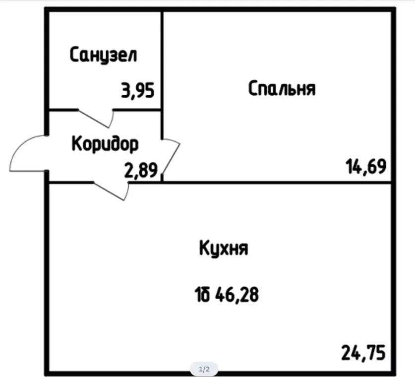 Продаётся 1-к квартира, 48.1 м - Фото 1