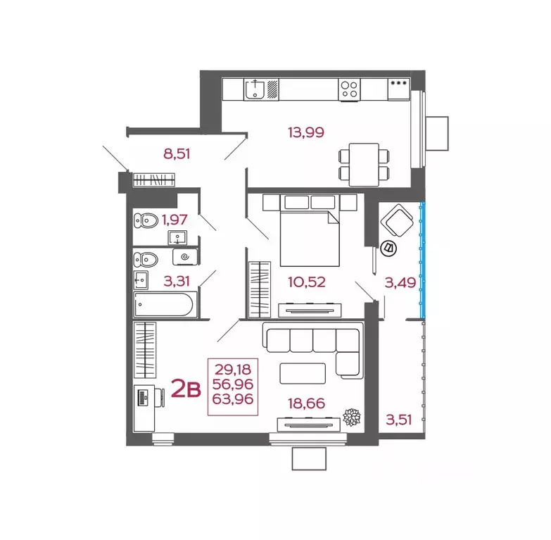 2-к кв. Пензенская область, Пенза ул. Баталина, 31 (63.96 м) - Фото 1