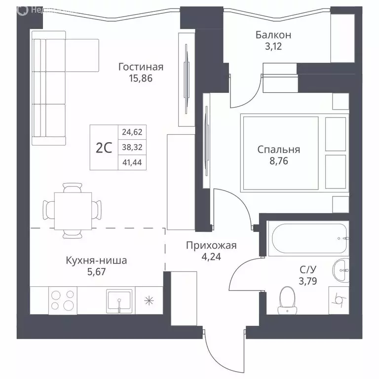 2-комнатная квартира: Новосибирск, улица Дуси Ковальчук, 246 (41.44 м) - Фото 0