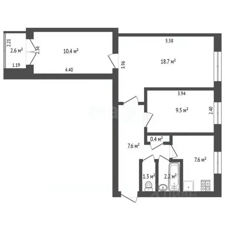 3-к кв. Башкортостан, Стерлитамак Коммунистическая ул., 24 (57.8 м) - Фото 2