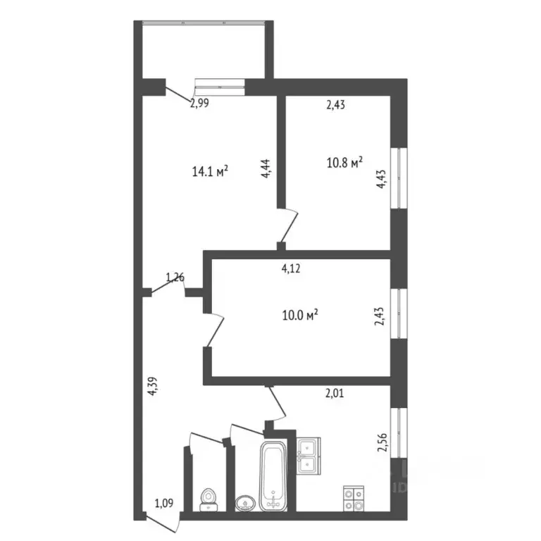 3-к кв. Тюменская область, Тюмень ул. Мельникайте, 95А (52.8 м) - Фото 1