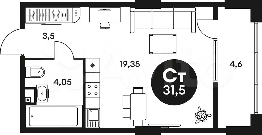 Квартира-студия, 31,9 м, 2/22 эт. - Фото 0