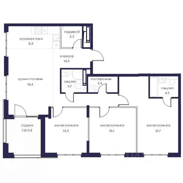 3-к кв. Пензенская область, Пенза Велларт Сити жилой комплекс (110.6 ... - Фото 1