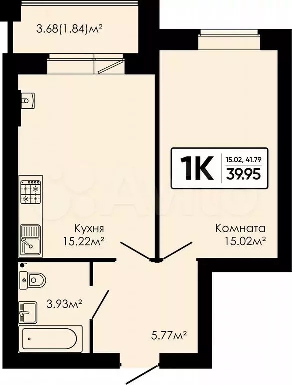1-к. квартира, 40 м, 4/4 эт. - Фото 0