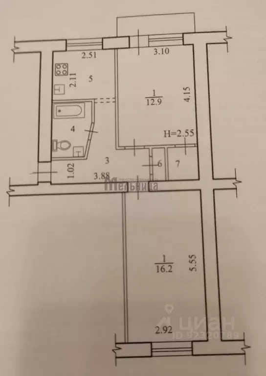 2-к кв. Волгоградская область, Волгоград ул. Быкова, 7 (46.3 м) - Фото 2