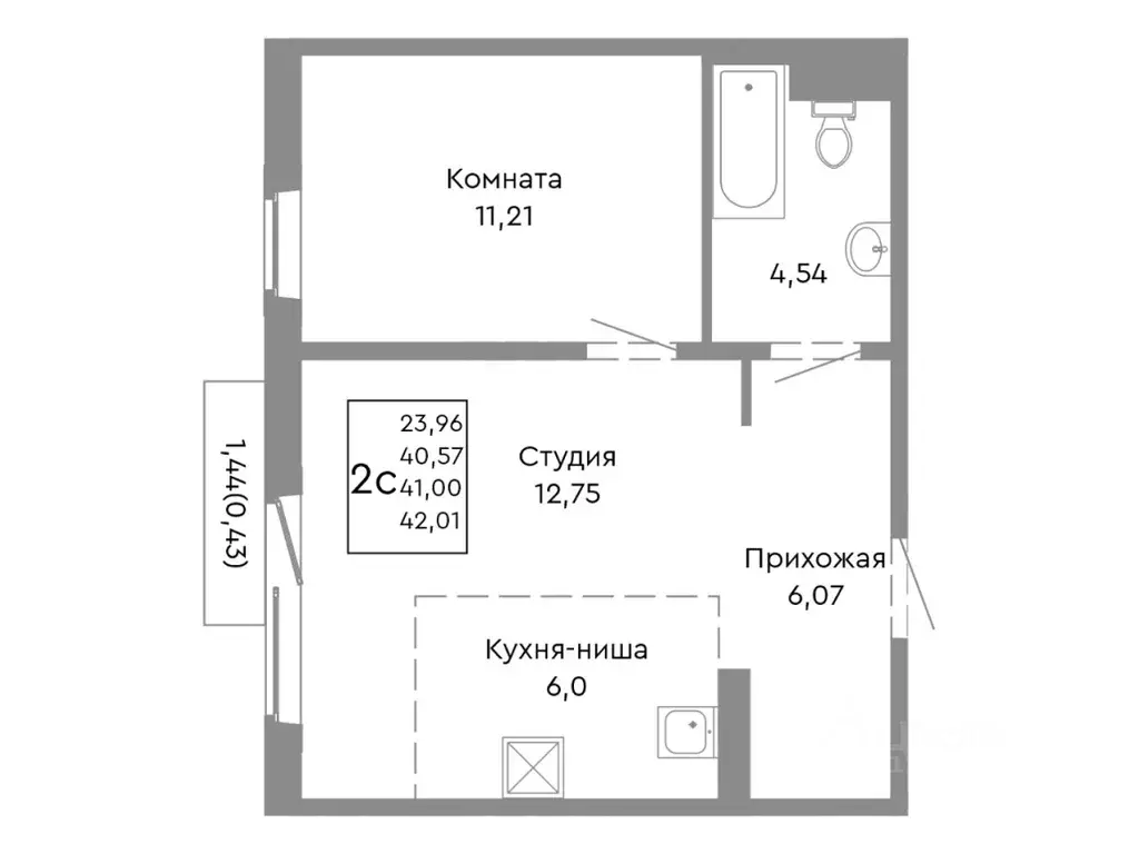2-к кв. Челябинская область, Челябинск Ярославская ул. (41.0 м) - Фото 1