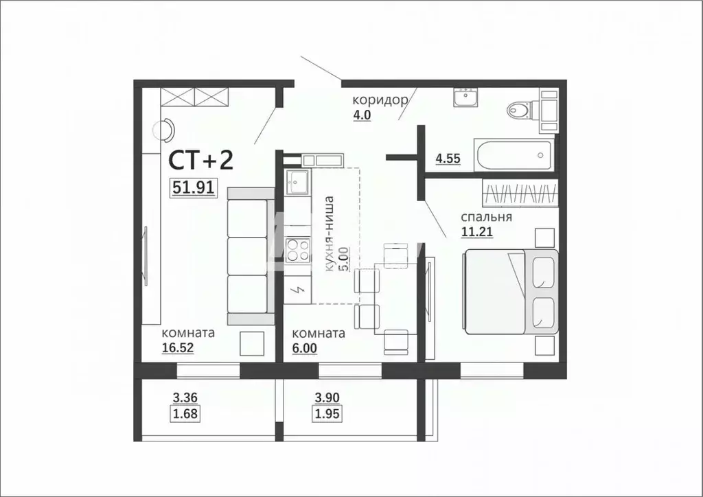 2-к кв. Челябинская область, Челябинск Артиллерийская ул., 97 (51.91 ... - Фото 2