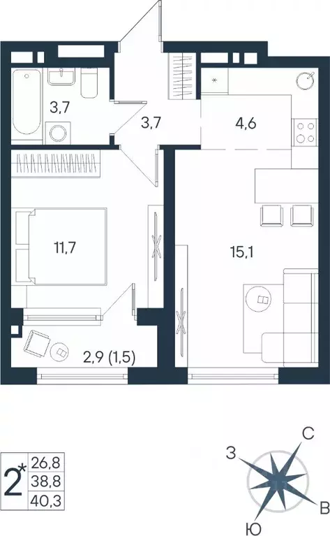 2-к кв. Пермский край, Пермь ул. Космонавта Беляева, 17 (40.3 м) - Фото 0