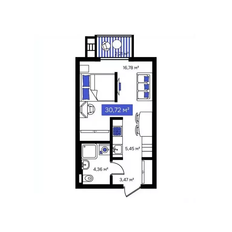 Студия Приморский край, Владивосток Визионер жилой комплекс (30.72 м) - Фото 1