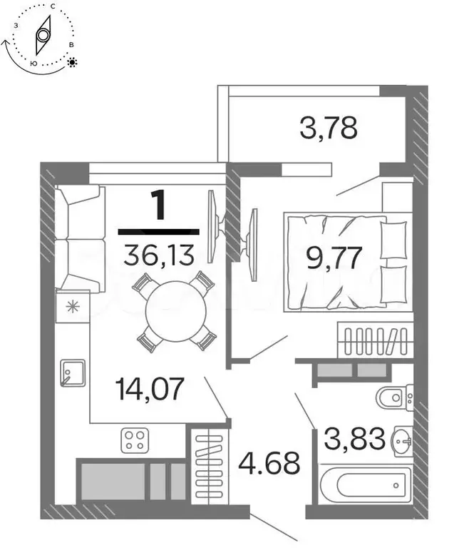 1-к. квартира, 36,1 м, 14/15 эт. - Фото 0