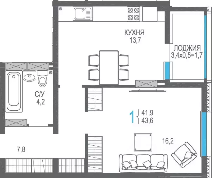 1-к кв. Крым, Симферополь ул. Трубаченко, 21 (45.2 м) - Фото 1