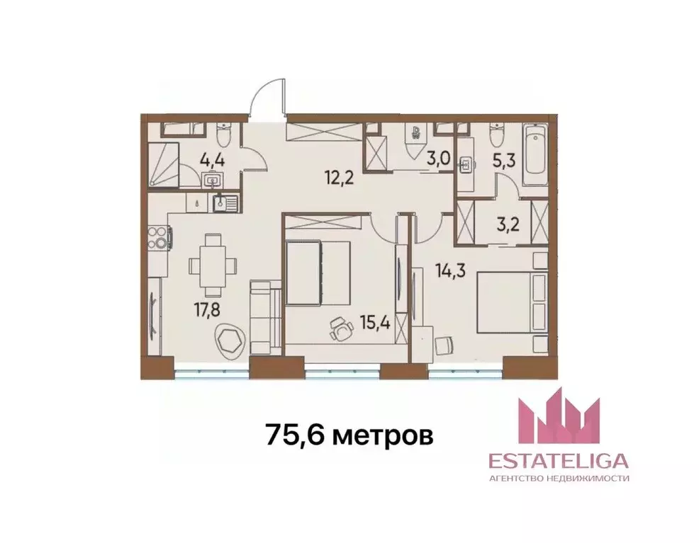 2-к кв. Москва ул. Нижние Мневники, 7 (75.6 м) - Фото 2