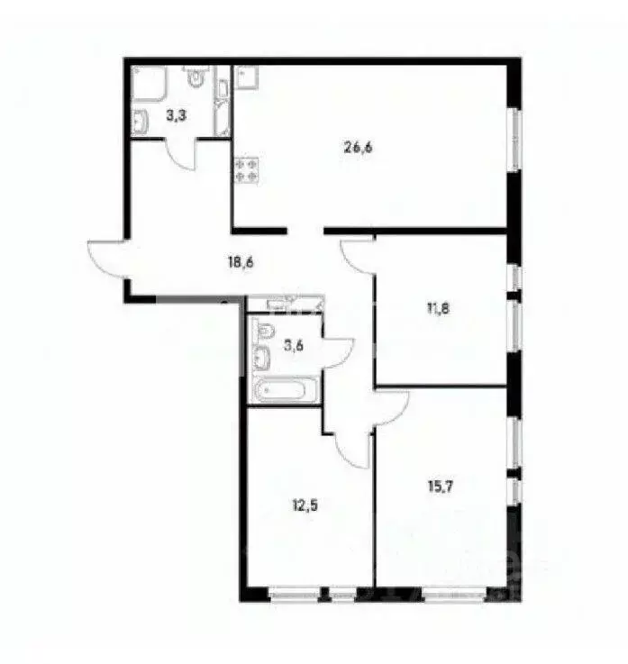 Квартира, 3 комнаты, 92.1 м - Фото 0