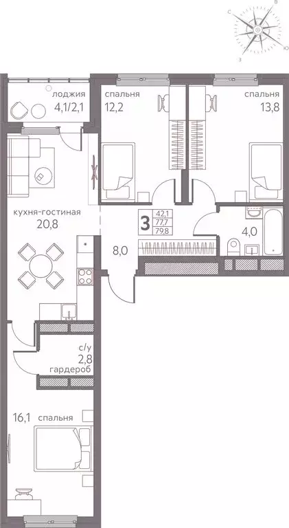 3-комнатная квартира: Пермь, Серебристая улица, 3 (79.8 м) - Фото 1