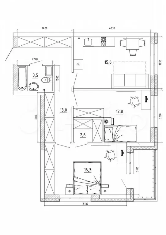 3-к. квартира, 70,1 м, 2/8 эт. - Фото 0