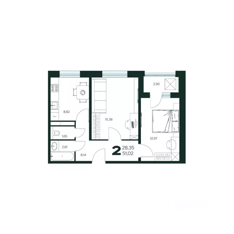 2-к кв. Московская область, Химки Сходня мкр,  (51.02 м) - Фото 1