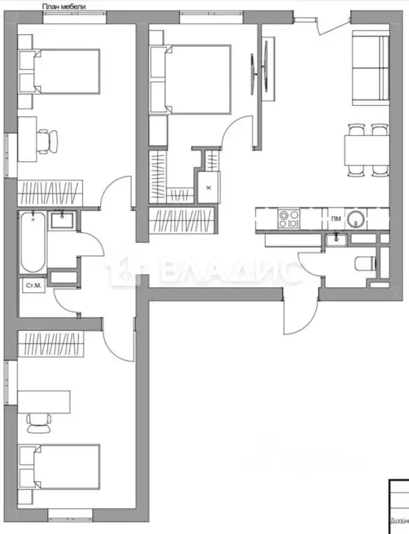 3-к кв. Ленинградская область, Гатчина Пушкинское ш., 13к4 (86.5 м) - Фото 2