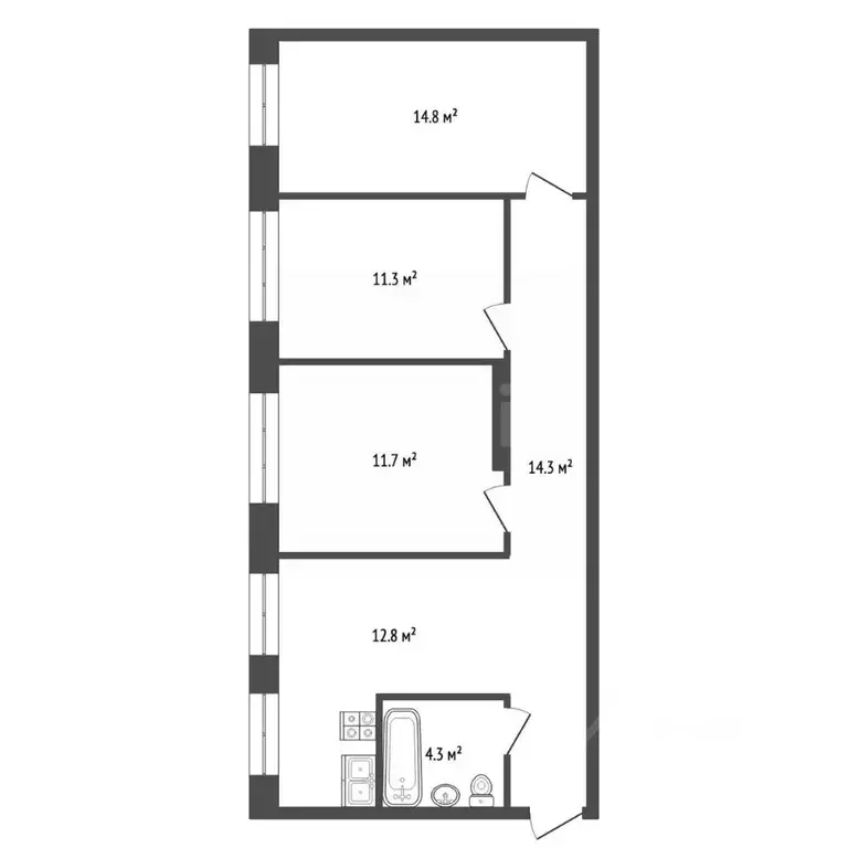 3-к кв. Ярославская область, Ярославль ул. Жукова, 33 (75.5 м) - Фото 2