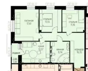 3-к кв. Липецкая область, Липецк ул. Гагарина, 93 (83.4 м) - Фото 2