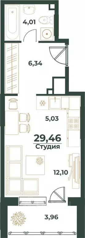Студия Башкортостан, Уфа ул. Ивана Спатара, 14 (29.46 м) - Фото 1