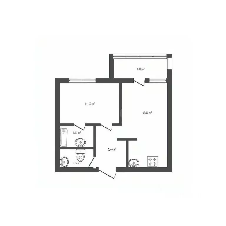 1-к кв. Брянская область, Брянск Западный проезд, 1 (44.0 м) - Фото 2