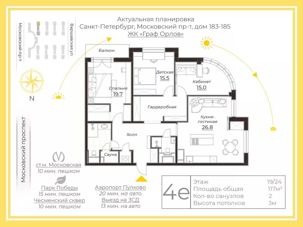 3-к кв. Санкт-Петербург Московский просп., 183-185 (117.0 м) - Фото 2