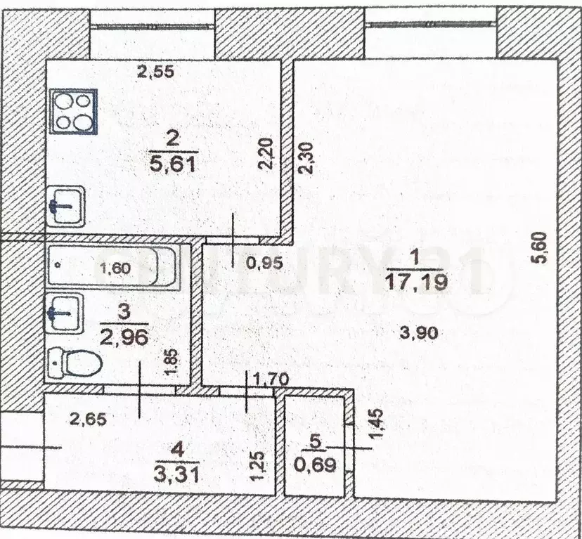 1-к. квартира, 29,8 м, 4/4 эт. - Фото 0
