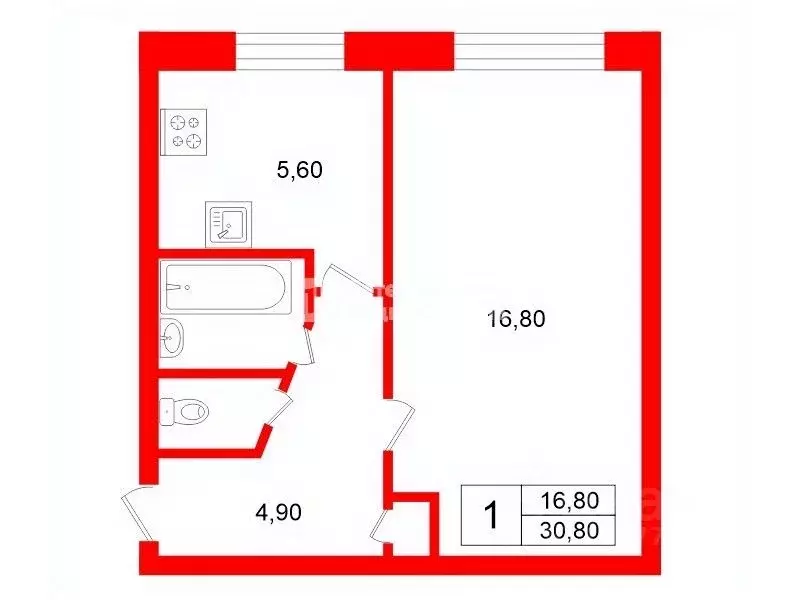 1-к кв. Санкт-Петербург просп. Космонавтов, 30К3 (30.8 м) - Фото 2