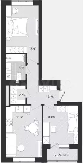 2-к. квартира, 55,1 м, 4/9 эт. - Фото 1