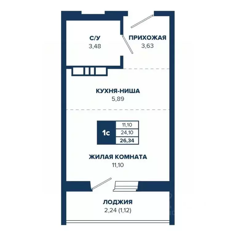 Студия Новосибирская область, Новосибирск Знаменский кв-л,  (26.34 м) - Фото 0