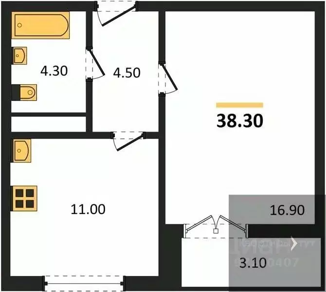 1-к кв. Воронежская область, Новоусманский район, пос. Отрадное ул. ... - Фото 1