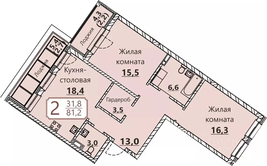 2-к кв. Чувашия, Чебоксары ул. Герцена, поз3 (81.2 м) - Фото 0