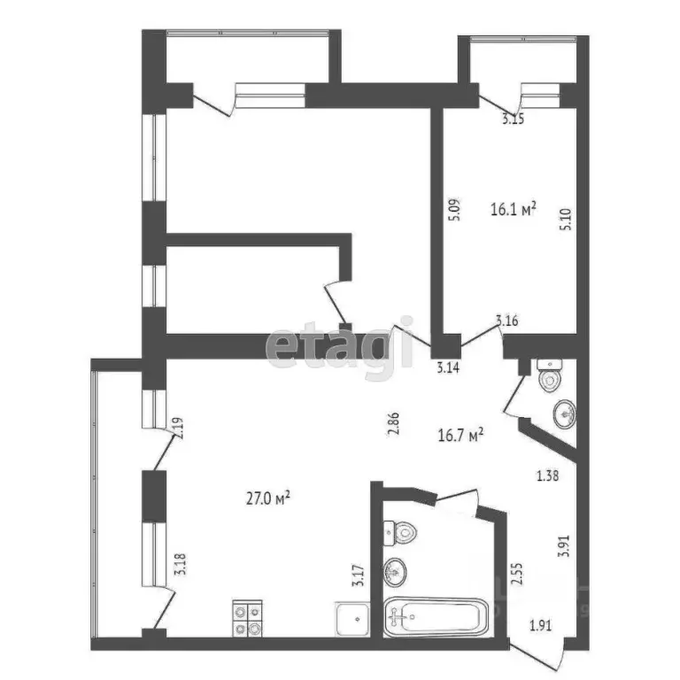 3-к кв. Вологодская область, Вологда ул. Челюскинцев, 32 (99.9 м) - Фото 2