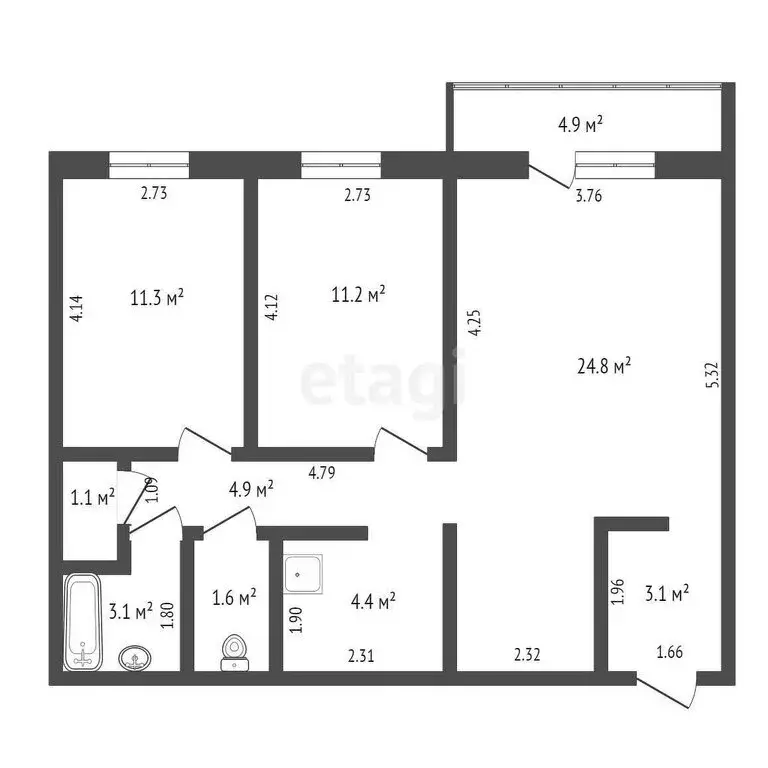3-комнатная квартира: Якутск, микрорайон Борисовка-2, 11 (65.5 м) - Фото 0