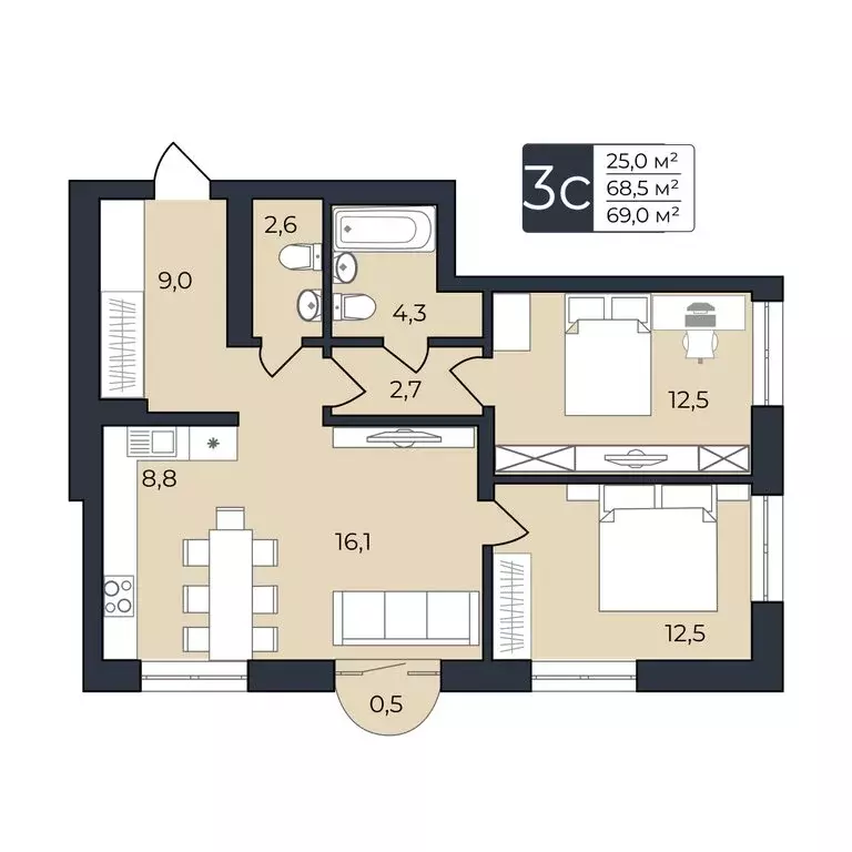 2-комнатная квартира: Уфа, улица Ленина, 190к1 (69 м) - Фото 0