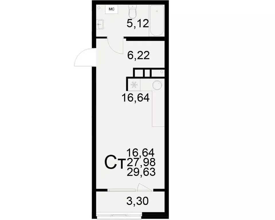 1-к кв. Рязанская область, Рязань ул. Бирюзова (27.98 м) - Фото 0