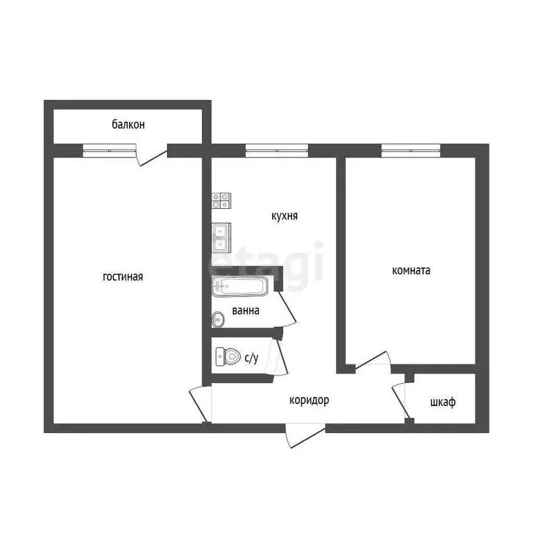 2-комнатная квартира: Иркутск, Байкальская улица, 258 (45.6 м) - Фото 0