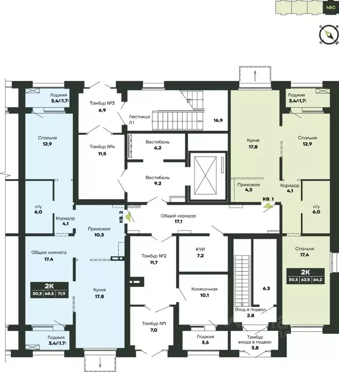 2-к кв. Новосибирская область, Новосибирск Гренландия жилой комплекс ... - Фото 2